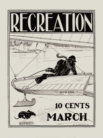 Sportsman and Dachshund, Ice Sailing, Vintage Sporting Art, Recreation Magazine, 1896