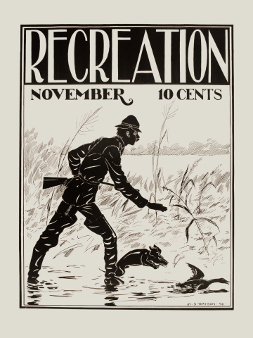 Sportsman, dachshund dog, Recreation Magazine, 1896, Waterfowl Huntsmen, Vintage, fine art print, duck hunting