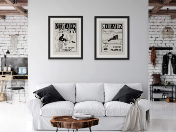 Sportsman and Dachshund, Adventure Dog, Vintage 1896, Recreation Magazine, living room above couch